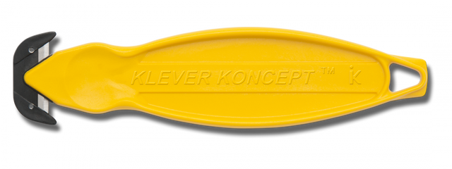 Klever Koncept Safety Cutter, safety cutter, Klever Koncept Safety Cutter, warehouse cutter, ergonomic cutter, industrial safety knife, shrink wrap cutter, plastic strap cutter, workplace safety tools, box opener, safety utility knife, Canada, USA, heavy-duty cutter, packaging cutter, industrial cutter, warehouse tools