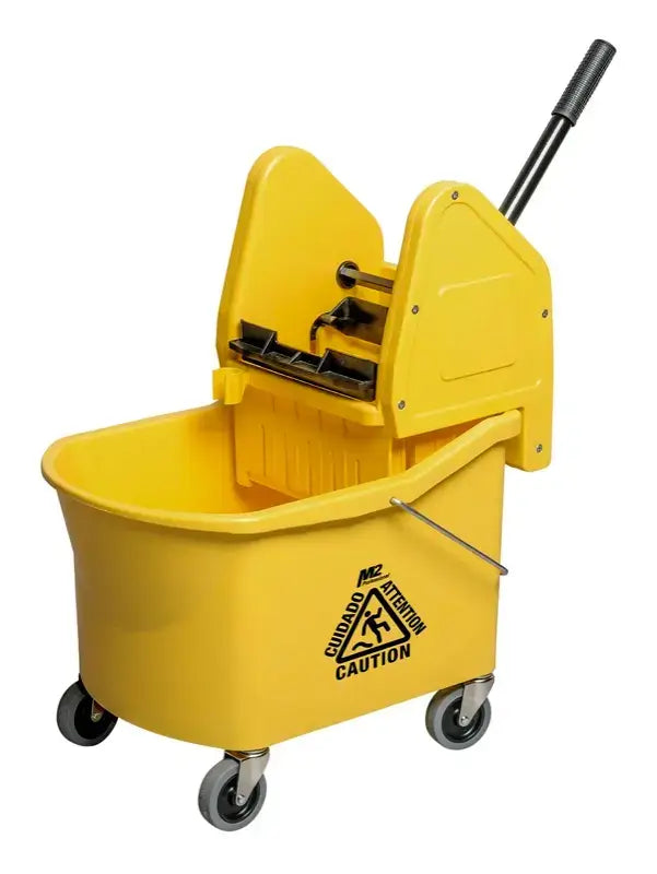 32 Qt. Grizzly Down Press Combo, Grizzly down press combo, commercial mop bucket, 32 qt mop bucket, 30L mop bucket, heavy-duty mop bucket, janitorial mop bucket, industrial cleaning equipment, high-capacity mop bucket, down press wringer, professional cleaning supplies, commercial sanitation, mop bucket with wheels, non-marking casters, Canada, USA, best mop bucket for janitorial use