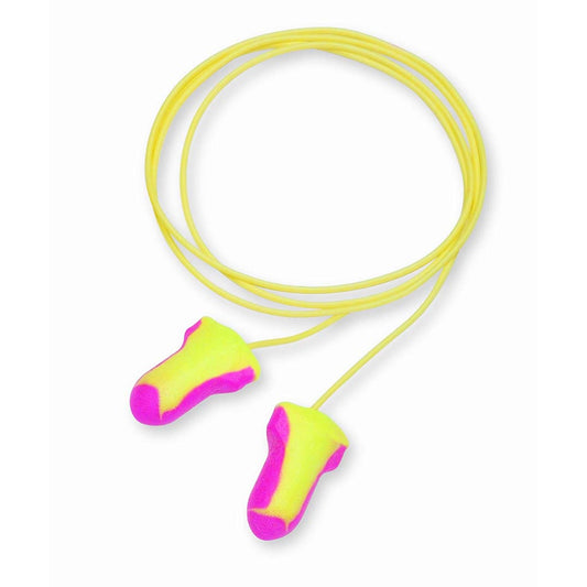 Honeywell Laser Lite High Visibility Corded Foam Earplugs, Honeywell Laser Lite corded earplugs, high visibility foam earplugs, industrial noise protection, NRR 32 dB earplugs, hearing protection for construction, reusable corded earplugs, bulk earplugs 100 pairs, safety earplugs with cord, high-visibility hearing protection