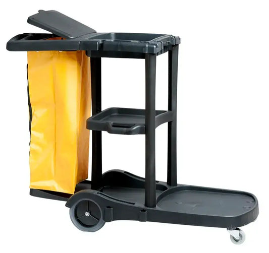 janitor cart, commercial cleaning cart, janitorial trolley, housekeeping cart, rolling cleaning cart, industrial janitor cart, cleaning supply cart, Canada, USA, heavy-duty cleaning cart, janitor cart with zippered bag