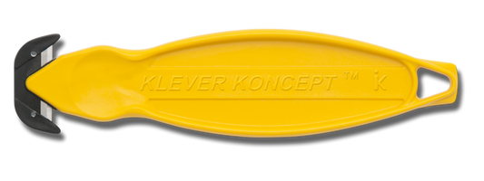 Klever Koncept Safety Cutter, safety cutter, Klever Koncept Safety Cutter, warehouse cutter, ergonomic cutter, industrial safety knife, shrink wrap cutter, plastic strap cutter, workplace safety tools, box opener, safety utility knife, Canada, USA, heavy-duty cutter, packaging cutter, industrial cutter, warehouse tools