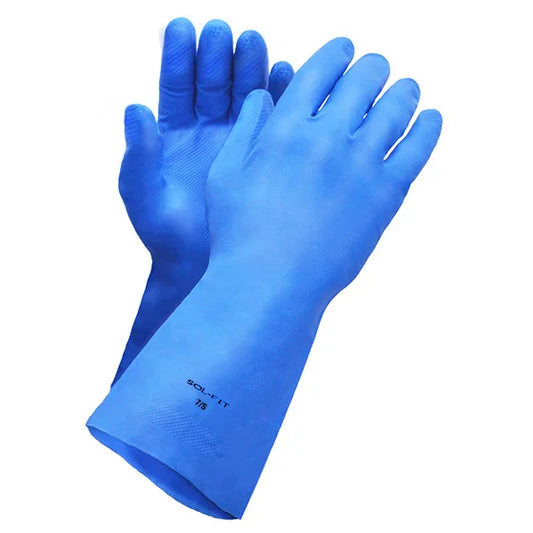 Nitrile Gloves - 11 mil Reusable  Pack of 12 Blue, nitrile gloves, reusable gloves, heavy-duty gloves, industrial gloves, chemical-resistant gloves, textured grip gloves, oil-resistant gloves, food-safe gloves