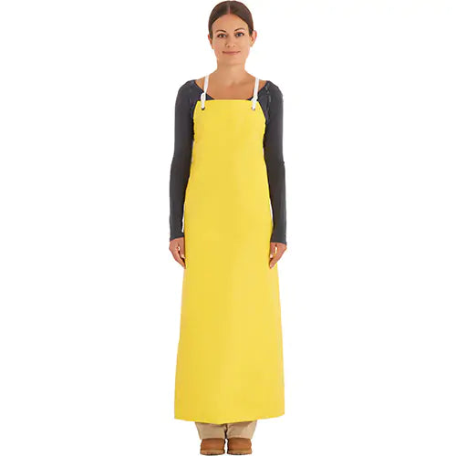 Reinforced Heavy-Duty Apron, Neoprene, 45" L x 35" W, Yellow, neoprene apron, heavy-duty apron, waterproof work apron, chemical-resistant apron, industrial safety apron, reinforced protective apron, food processing apron, laboratory apron, yellow safety apron, oil-resistant apron