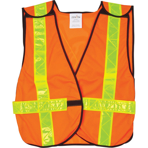 Safety Vests Orange, high visibility safety vest, orange polyester vest, industrial work vest, construction safety vest, warehouse safety gear, reflective workwear, traffic control vest, safety apparel Canada USA, ANSI compliant safety vest, durable work vest