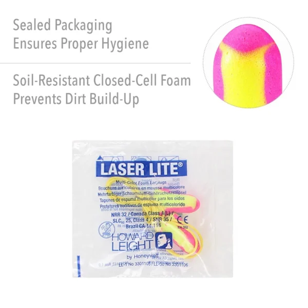 Disposable Ear Plug - Honeywell Laser Lite Corded Foam Earplugs, 100 Pair Pack - Image 2